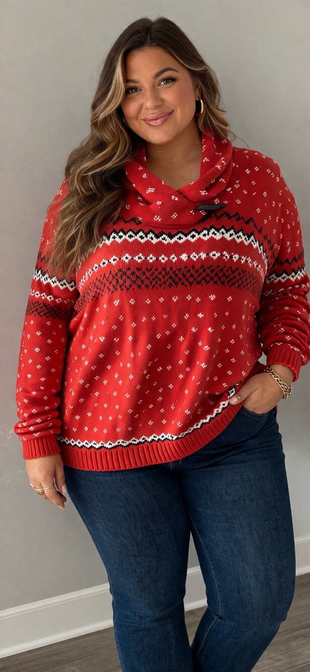 Chaps Ralph Lauren Fair Isle Red Sweater 2X Plus Cozy Winter Nordic Knit